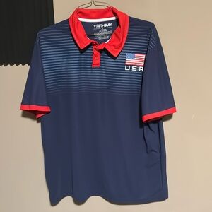 ✅ FIFTH SUN Team USA 🇺🇸 Olympic Style Short Sleeve Athletic Polo Shirt -Blue
